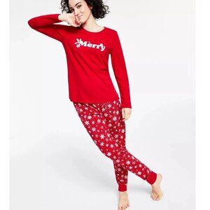 Family Pajamas Women's 2-Piece Pajama Set, Red Merry Christmas Snowflake, XXL